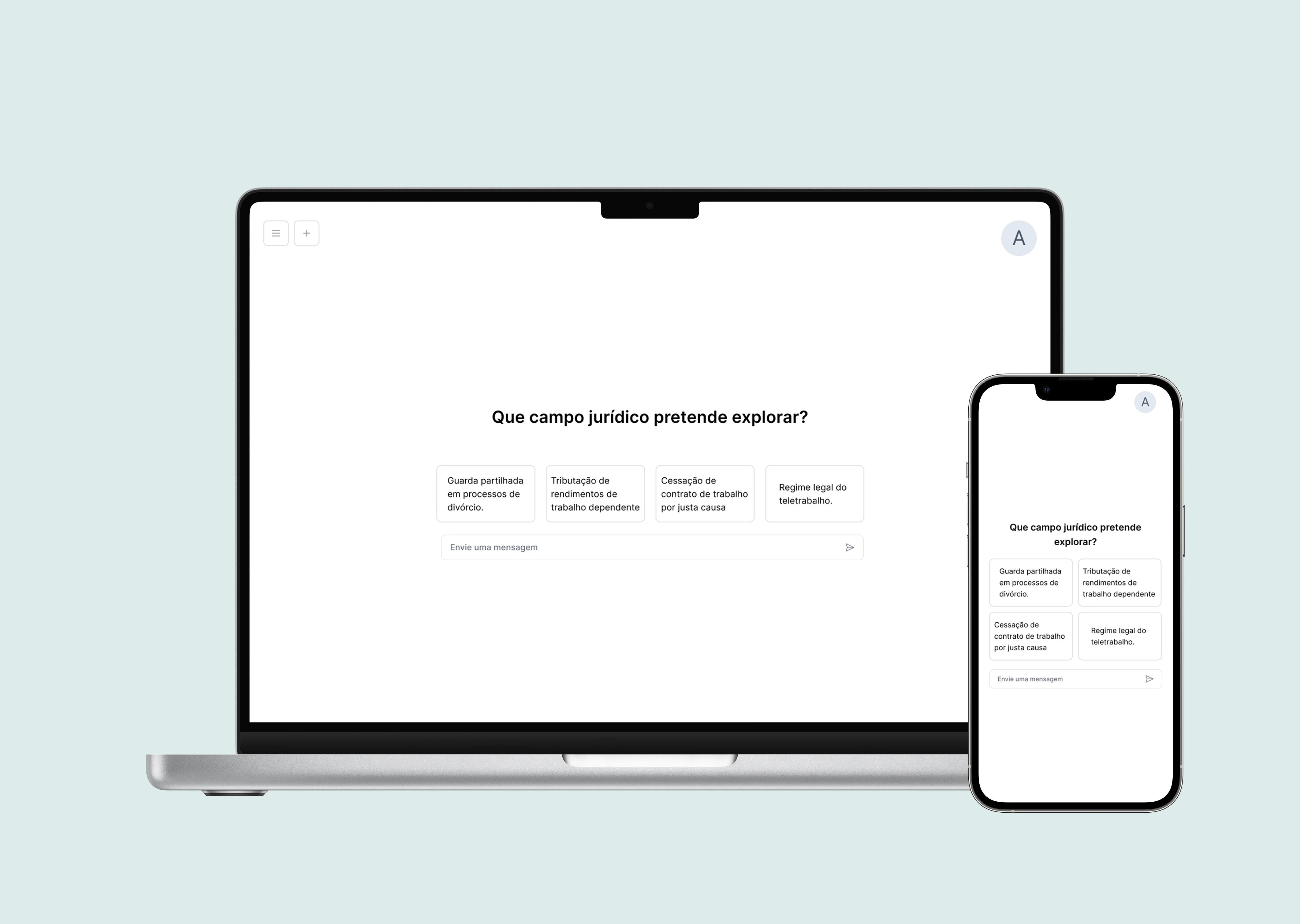 Interface da legal AI da ByTheLaw em computador e telemóvel
